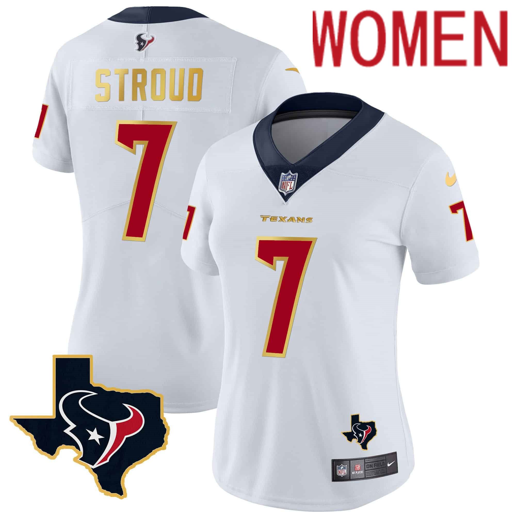 Women Houston Texans #7 Stroud White Gold 2024 Nike Trim Vapor NFL Jersey